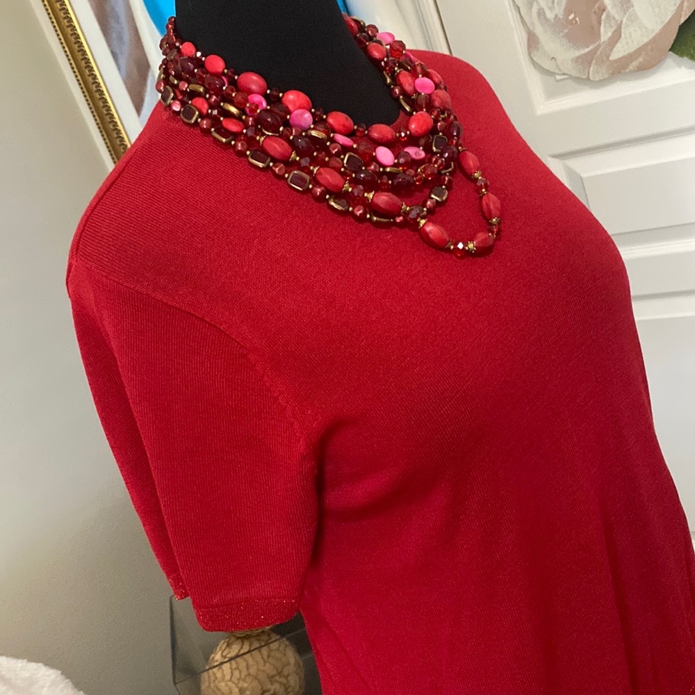Little Red Rounded Neck Sweater. Short Sleeves, Perfect!